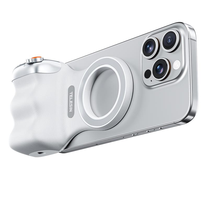 Magnetic mobile phone camera grip with wireless shutter