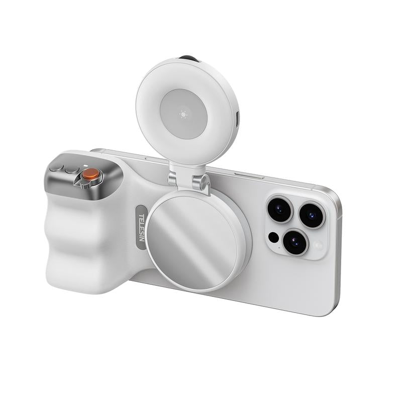 Magnetic mobile phone camera grip with wireless shutter